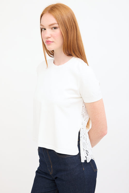 Valentino White Jersey & Eyelet Cotton Back Top