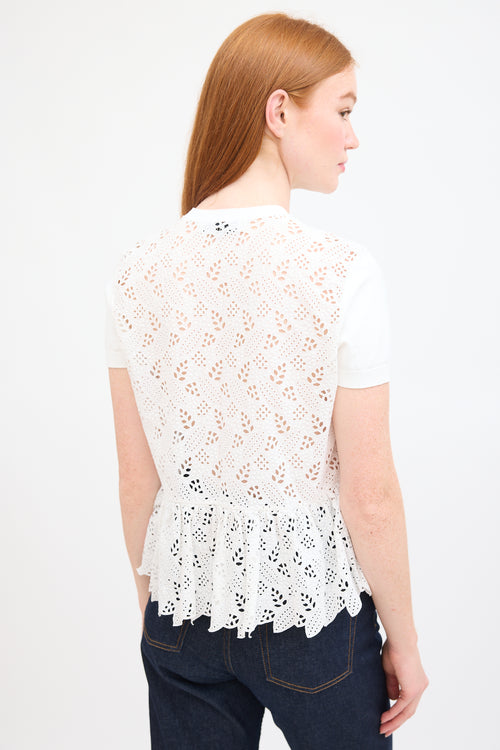 Valentino White Jersey & Eyelet Cotton Back Top