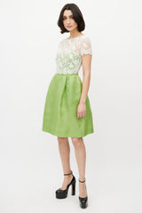 Valentino White Lace & Green Silk Dress