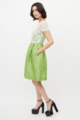 Valentino White Lace & Green Silk Dress