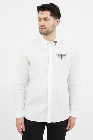 Valentino White & Multicolour Embroidered Dragonfly Shirt