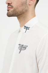 Valentino White & Multicolour Embroidered Dragonfly Shirt