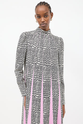 Valentino White & Multicolour Silk Panelled Printed Midi Dress