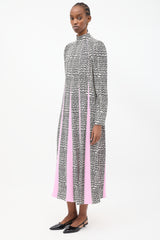 Valentino White & Multicolour Silk Panelled Printed Midi Dress