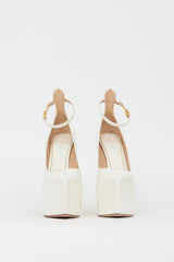 Valentino White Patent Leather Tan-Go Platform Pump