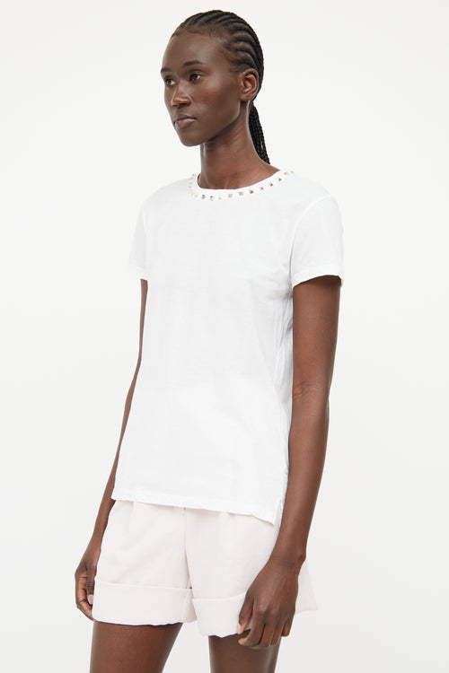 Valentino White Rockstud Collar T-shirt