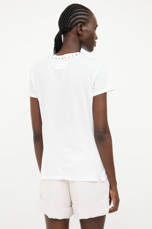 Valentino White Rockstud Collar T-shirt