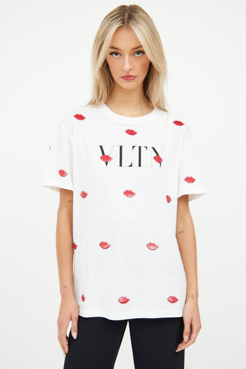 Valentino White Logo Lips T-Shirt