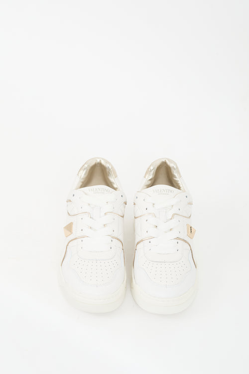 Valentino White & Silver Leather One Stud XL Sneaker