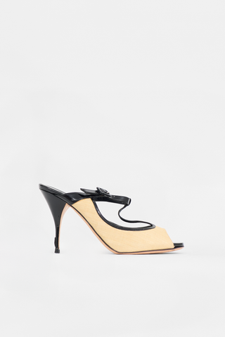 Valentino Woven & Patent T-Strap Pump