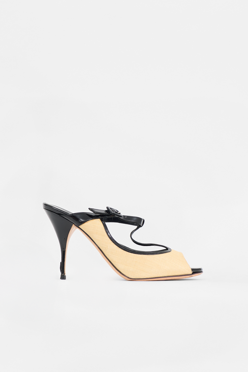 Valentino Woven & Patent T-Strap Pump