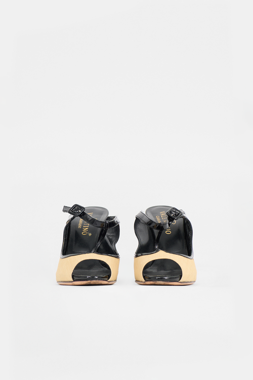 Woven & Patent T-Strap Pump