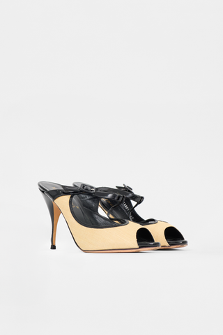 Valentino Woven & Patent T-Strap Pump
