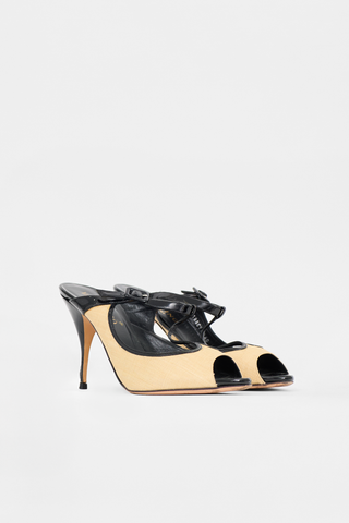 Valentino Woven & Patent T-Strap Pump