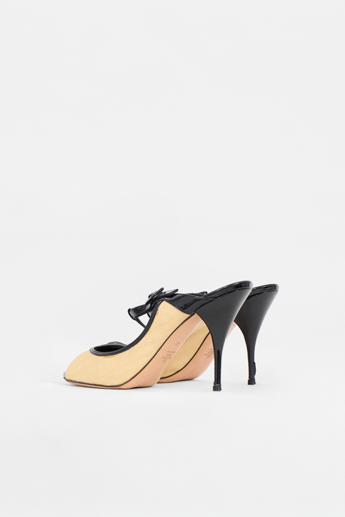 Valentino Woven & Patent T-Strap Pump