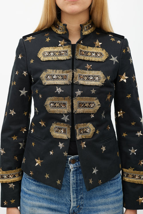 Valentino X Goop Black & Gold Embellished Military Jacket