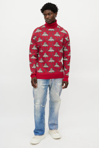 Valentino X Undercover Red & Grey UFO Knit Turtleneck
