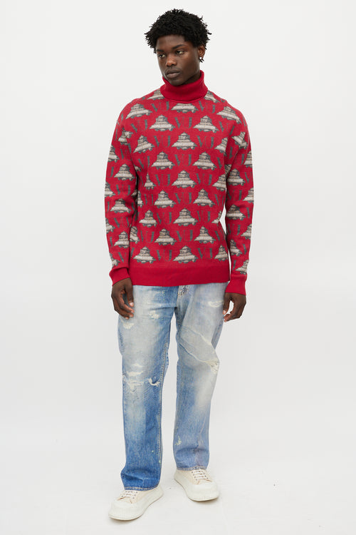 Valentino X Undercover Red & Grey UFO Knit Turtleneck