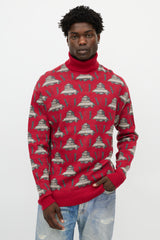 Valentino X Undercover Red & Grey UFO Knit Turtleneck