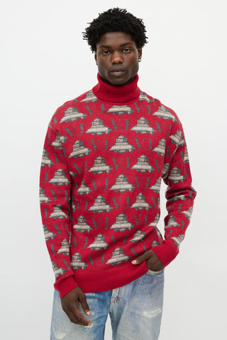 Valentino X Undercover Red & Grey UFO Knit Turtleneck