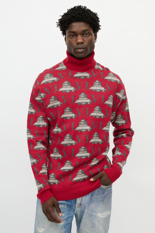 Valentino X Undercover Red & Grey UFO Knit Turtleneck