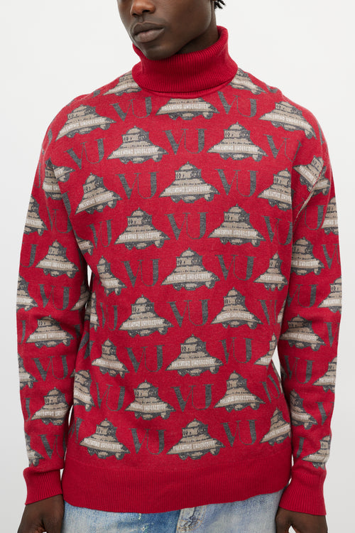 Valentino X Undercover Red & Grey UFO Knit Turtleneck