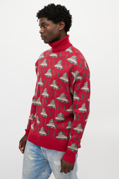 Valentino X Undercover Red & Grey UFO Knit Turtleneck