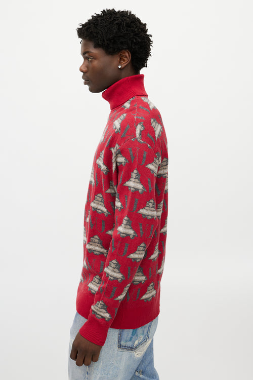 Valentino X Undercover Red & Grey UFO Knit Turtleneck