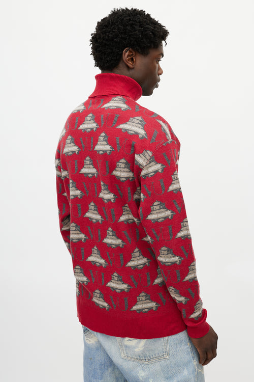 Valentino X Undercover Red & Grey UFO Knit Turtleneck