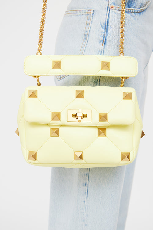 Valentino Yellow Roman Stud Quilted Leather Bag