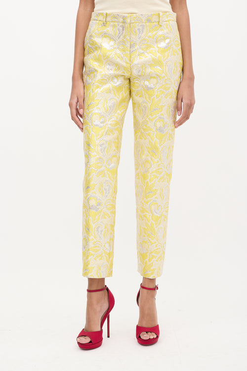 Valentino Yellow & Silver Floral Jacquard Trouser