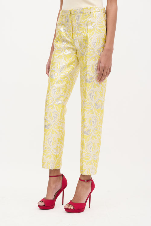 Valentino Yellow & Silver Floral Jacquard Trouser