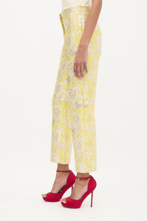 Valentino Yellow & Silver Floral Jacquard Trouser