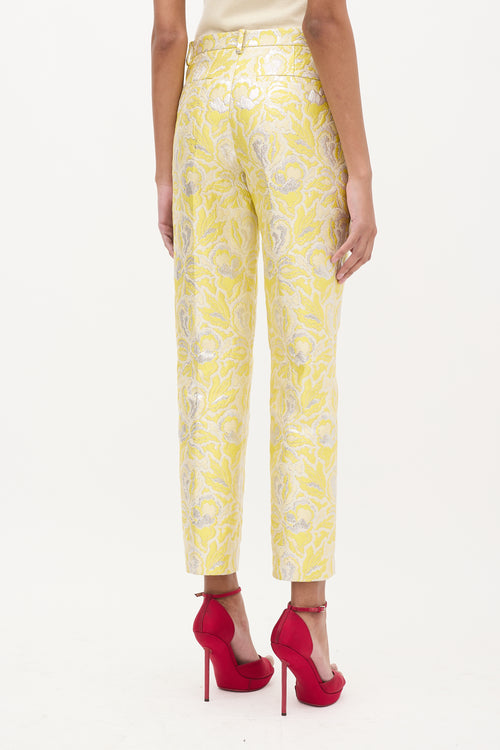 Valentino Yellow & Silver Floral Jacquard Trouser