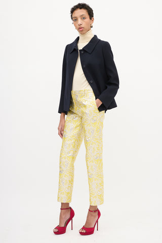 Valentino Yellow & Silver Floral Jacquard Trouser