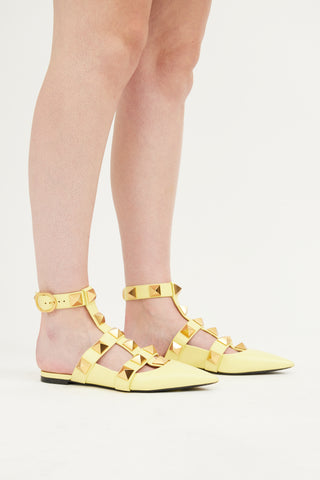 Valentino Yellow Roman Stud Flat Mule