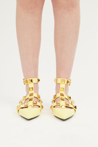 Valentino Yellow Roman Stud Flat Mule