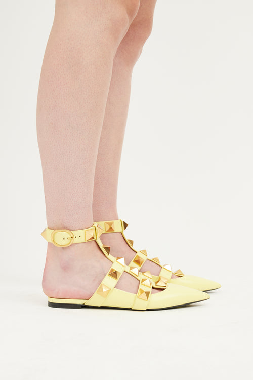 Valentino Yellow Roman Stud Flat Mule