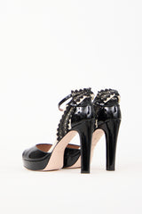 Valentino Black & White Patent Leather Lace Heel