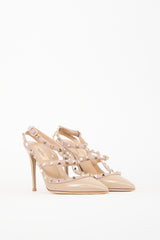 Valentino Beige Patent Leather Rockstud Caged Heel