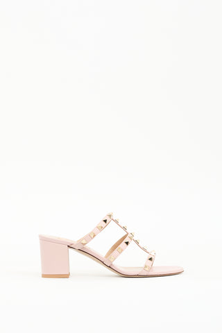 Valentino Pink Leather Caged Rockstud Sandal