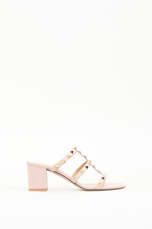 Valentino Pink Leather Caged Rockstud Sandal