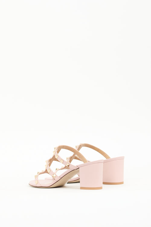 Valentino Pink Leather Caged Rockstud Sandal