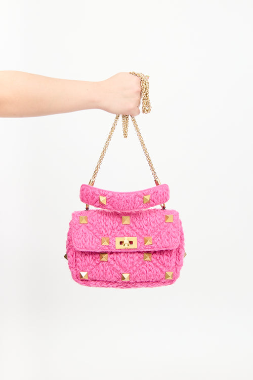 Valentino Pink Wool Roman Stud Chain Bag