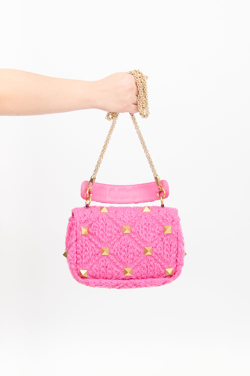 Valentino Pink Wool Roman Stud Chain Bag