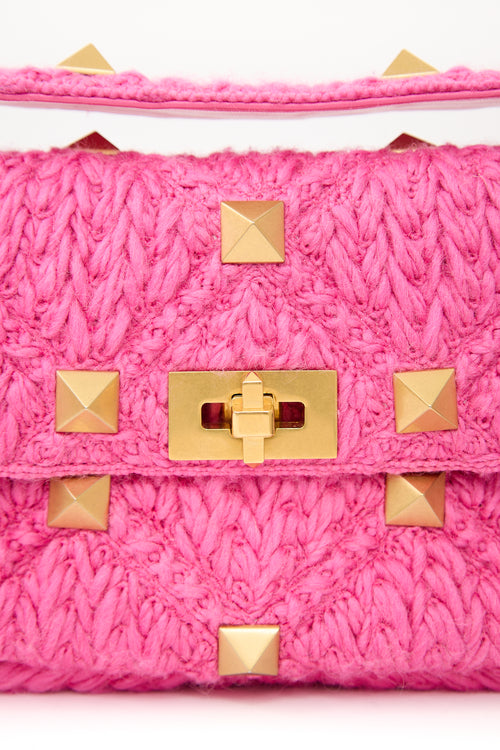 Valentino Pink Wool Roman Stud Chain Bag