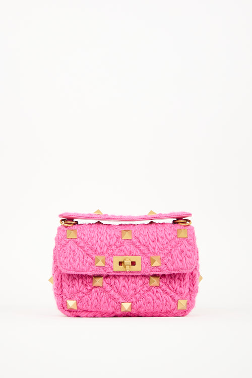 Valentino Pink Wool Roman Stud Chain Bag