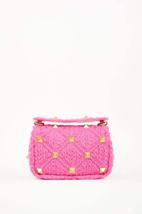 Valentino Pink Wool Roman Stud Chain Bag