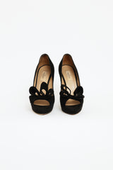 Valentino Black Suede Bow Platform Pumps