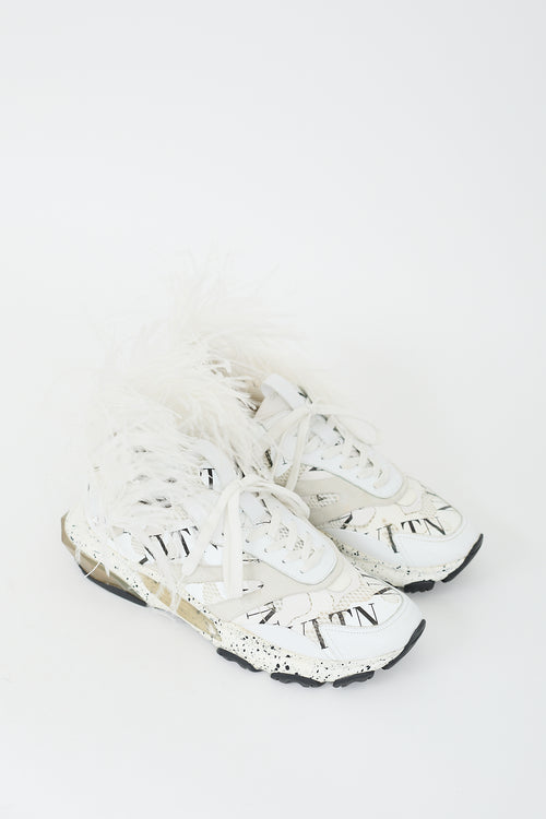 Valentino Black & White Leather Grid Bounce Feather Sneaker